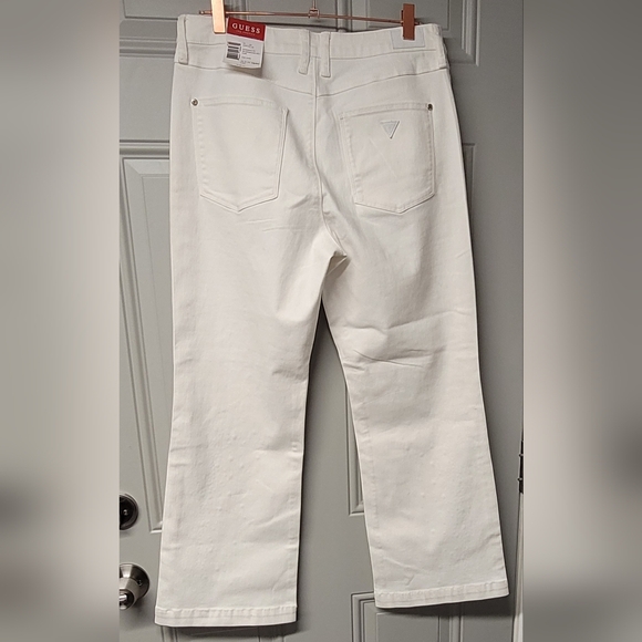 GUESS Los Angeles Rhinestone Kick Flare White Womens Jeans 12/31 Spandex High Ri - Picture 8 of 8
